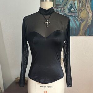 Whimsigoth Y2K -  Black Sheer Women's Top